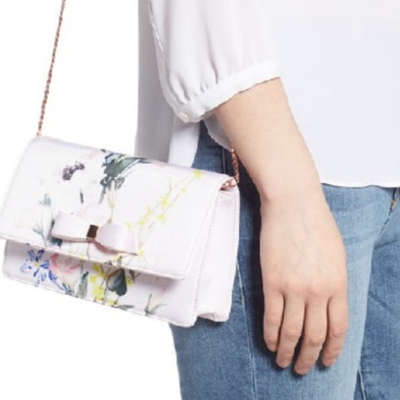 Ted Baker London Hania Elegant Bow Evening Clutch floral gold strap new - Picture 9 of 16